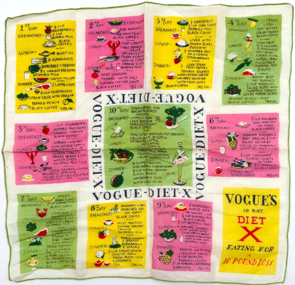 Vintage Vogue 10 Day Diet Hankie Eating for 10 Pound Loss Menu Plan MCM Kitschy